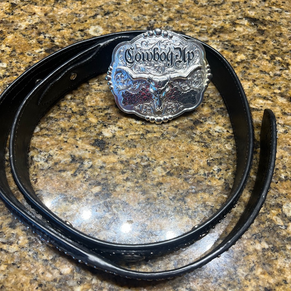 Montana Silver smith Cowboy up Leather Belt with Silver Buckle